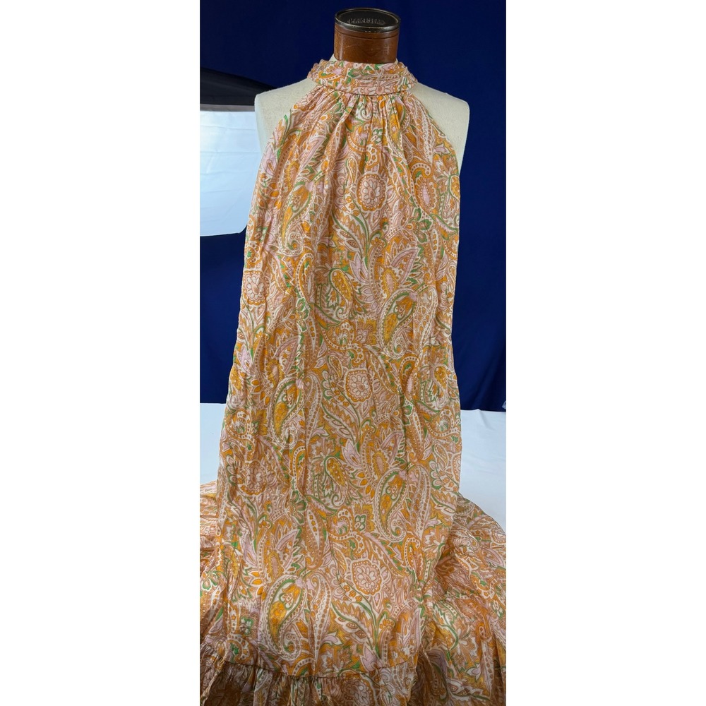 Cynthia Steffe Orange Paisley Halter Maxi Dress Tiered Ruffle Hem L